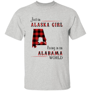 Just An Alaska Girl Living In An Alabama World T-shirt - T-shirt Born Live Plaid Red Teezalo