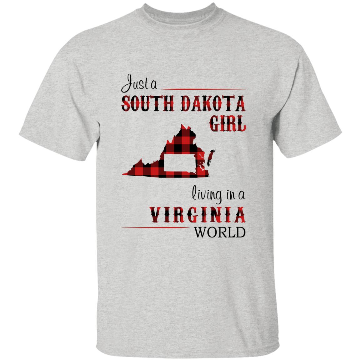 Just A South Dakota Girl Living In A Virginia World T-shirt - T-shirt Born Live Plaid Red Teezalo