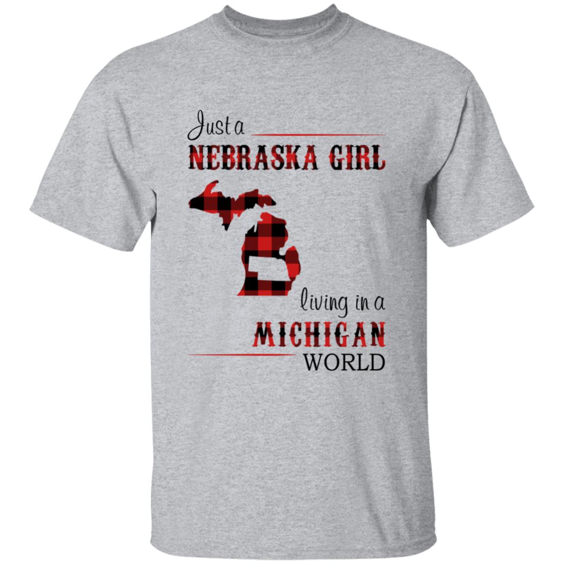 Just A Nebraska Girl Living In A Michigan World T-shirt - T-shirt Born Live Plaid Red Teezalo