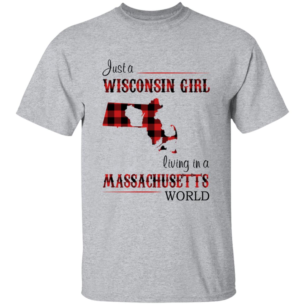 Just A Wisconsin Girl Living In A Massachusetts World T-shirt - T-shirt Born Live Plaid Red Teezalo