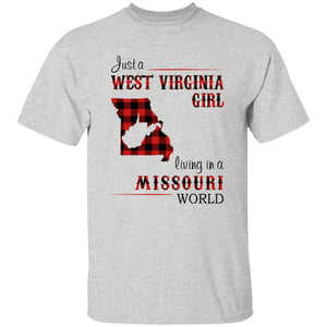 Just A West Virginia Girl Living In A Missouri World T-shirt - T-shirt Born Live Plaid Red Teezalo