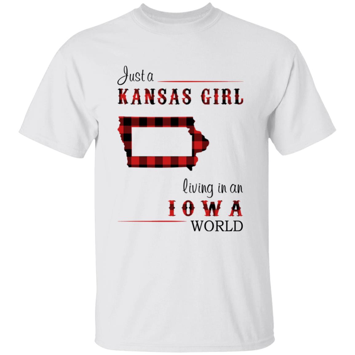 Just A Kansas Girl Living In An Iowa World T-shirt - T-shirt Born Live Plaid Red Teezalo