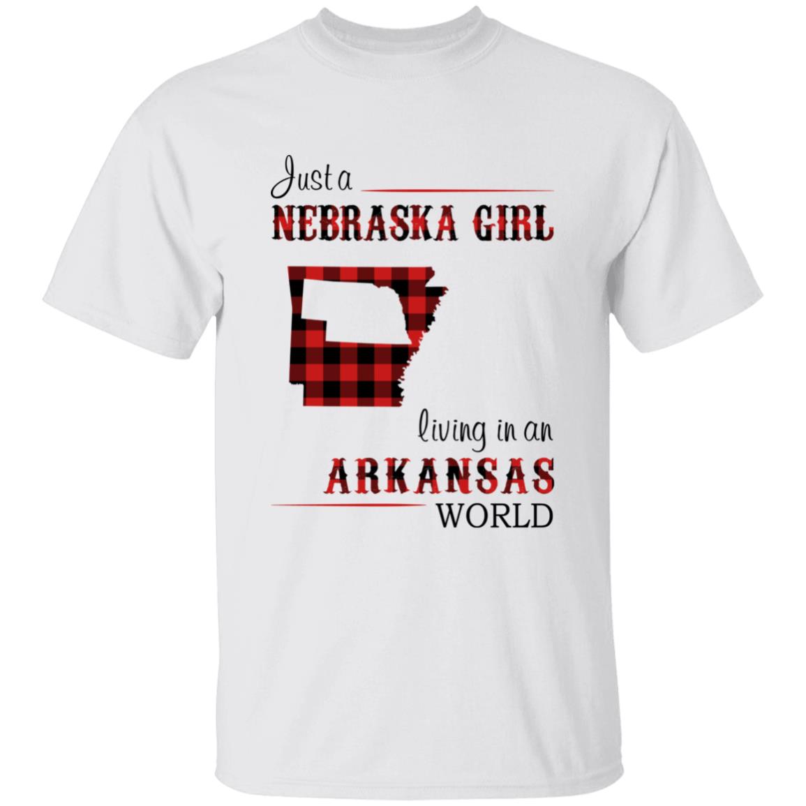 Just A Nebraska Girl Living In An Arkansas World T-shirt - T-shirt Born Live Plaid Red Teezalo