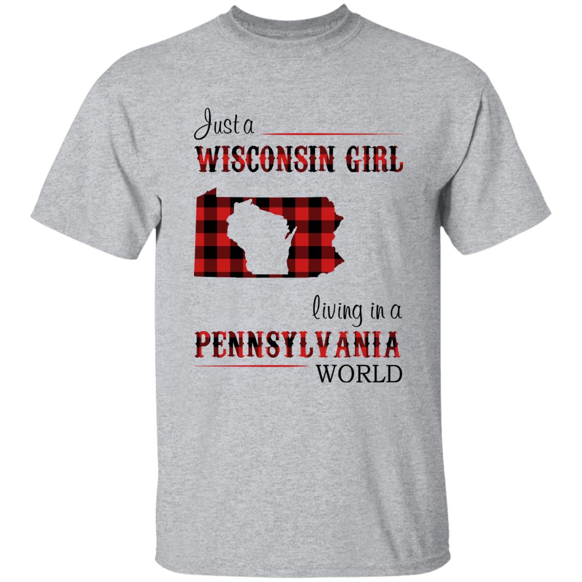 Just A Wisconsin Girl Living In A Pennsylvania World T-shirt - T-shirt Born Live Plaid Red Teezalo