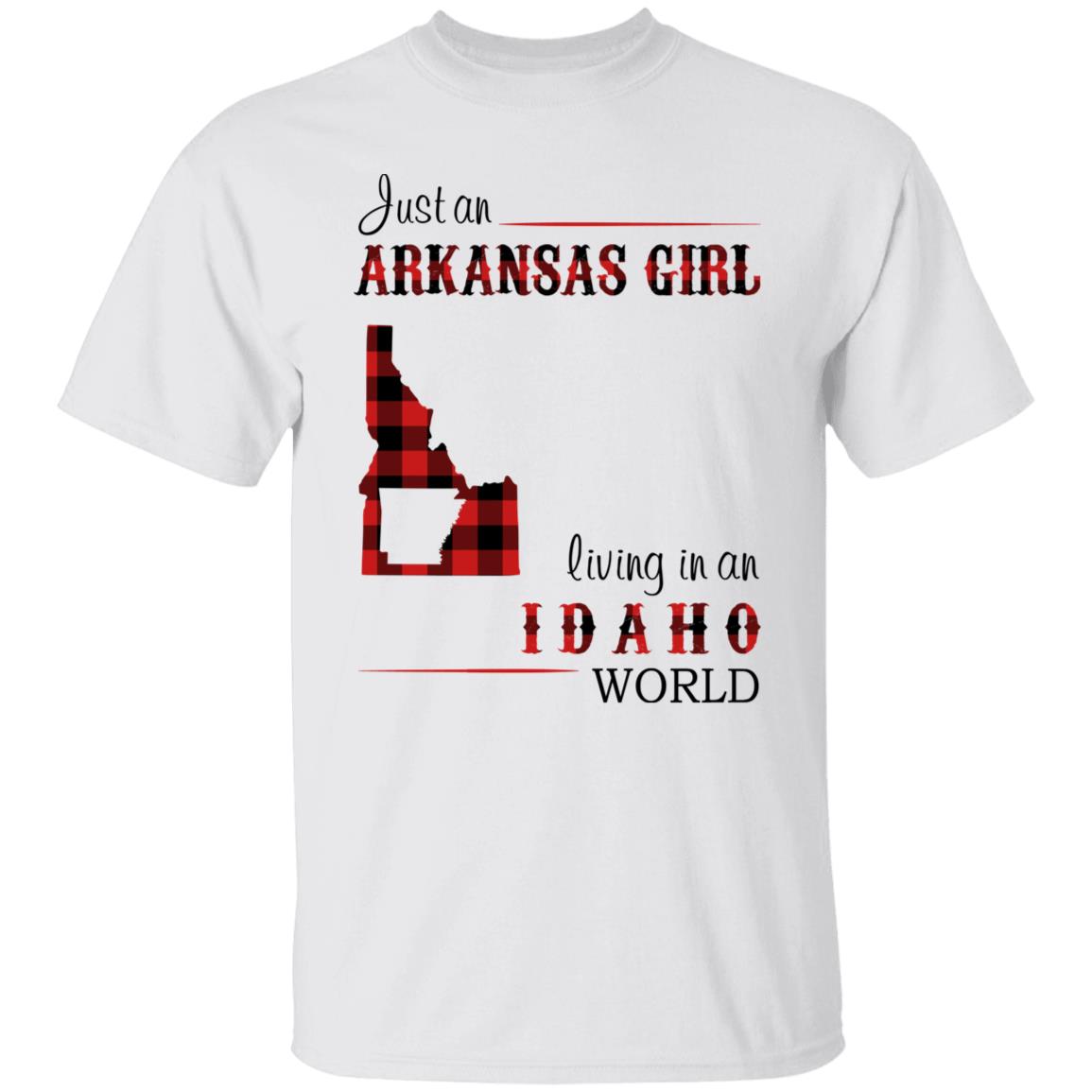 Just An Arkansas Girl Living In An Idaho World T-shirt - T-shirt Born Live Plaid Red Teezalo