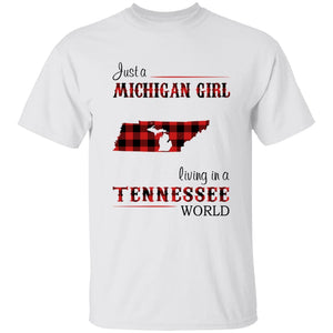 Just A Michigan Girl Living In A Tennessee World T-shirt - T-shirt Born Live Plaid Red Teezalo