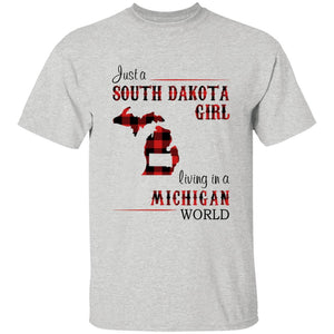 Just A South Dakota Girl Living In A Michigan World T-shirt - T-shirt Born Live Plaid Red Teezalo
