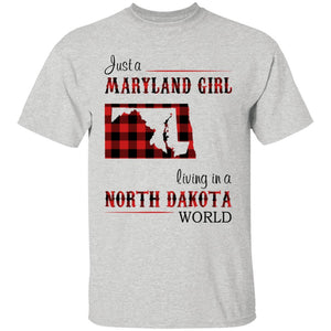 Just A Maryland Girl Living In A North Dakota World T-shirt - T-shirt Born Live Plaid Red Teezalo