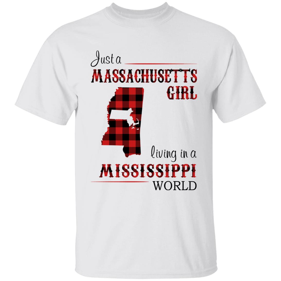 Just A Massachusetts Girl Living In A Mississippi World T-shirt - T-shirt Born Live Plaid Red Teezalo