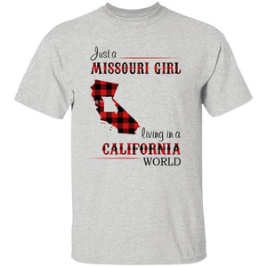 Just A Missouri Girl Living In A California World T-shirt - T-shirt Born Live Plaid Red Teezalo