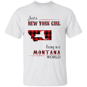 Just A New York Girl Living In A Montana World T-shirt - T-shirt Born Live Plaid Red Teezalo