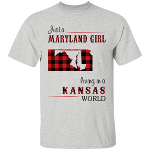 Just A Maryland Girl Living In A Kansas World T-shirt - T-shirt Born Live Plaid Red Teezalo