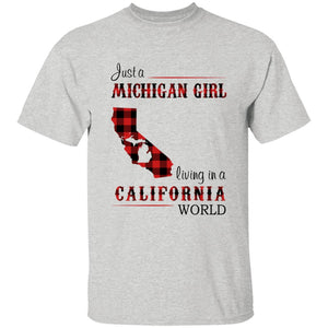 Just A Michigan Girl Living In A California World T-shirt - T-shirt Born Live Plaid Red Teezalo