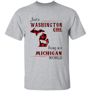 Just A Washington Girl Living In A Michigan World T-shirt - T-shirt Born Live Plaid Red Teezalo