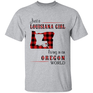 Just A Louisiana Girl Living In An Oregon World T-shirt - T-shirt Born Live Plaid Red Teezalo