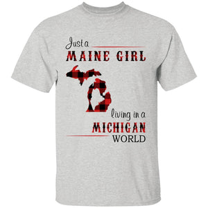 Just A Maine Girl Living In A Michigan World T-shirt - T-shirt Born Live Plaid Red Teezalo