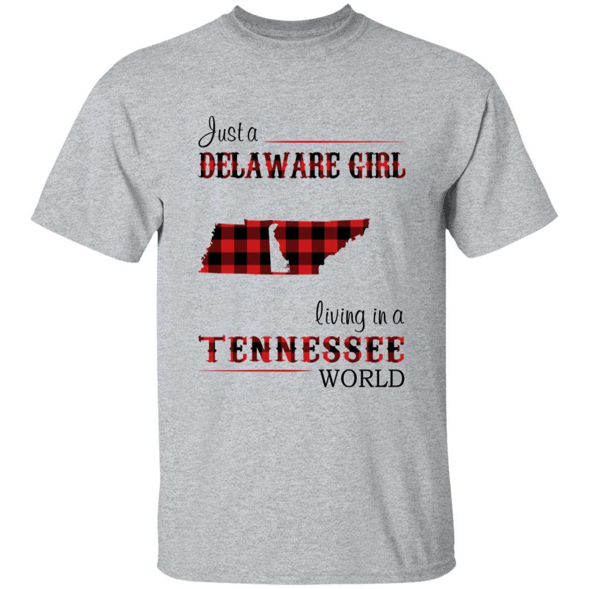 Just A Delaware Girl Living In A Tennessee World T-Shirt - T-shirt Born Live Plaid Red Teezalo
