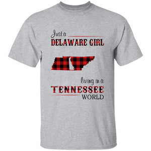 Just A Delaware Girl Living In A Tennessee World T-Shirt - T-shirt Born Live Plaid Red Teezalo