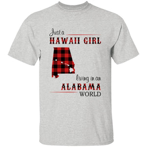 Just A Hawaii Girl Living In An Alabama World T-shirt - T-shirt Born Live Plaid Red Teezalo