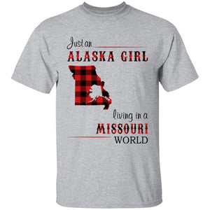 Just An Alaska Girl Living In A Missouri World T-shirt - T-shirt Born Live Plaid Red Teezalo
