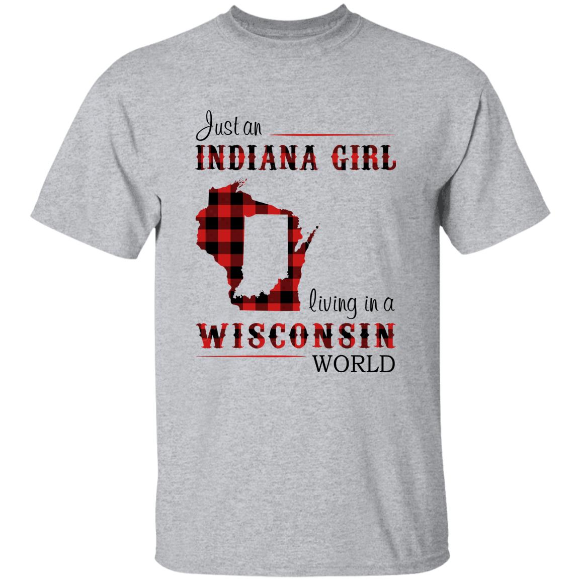 Just An Indiana Girl Living In A Wisconsin World T-shirt - T-shirt Born Live Plaid Red Teezalo