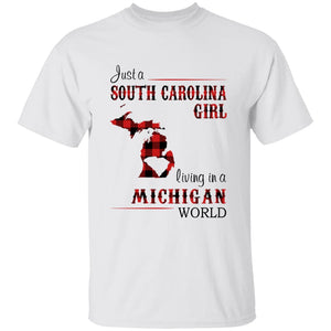 Just A South Carolina Girl Living In A Michigan World T-shirt - T-shirt Born Live Plaid Red Teezalo