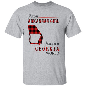 Just An Arkansas Girl Living In A Georgia World T-shirt - T-shirt Born Live Plaid Red Teezalo