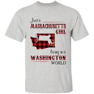 Just A Massachusetts Girl Living In A Washington World T-shirt - T-shirt Born Live Plaid Red Teezalo