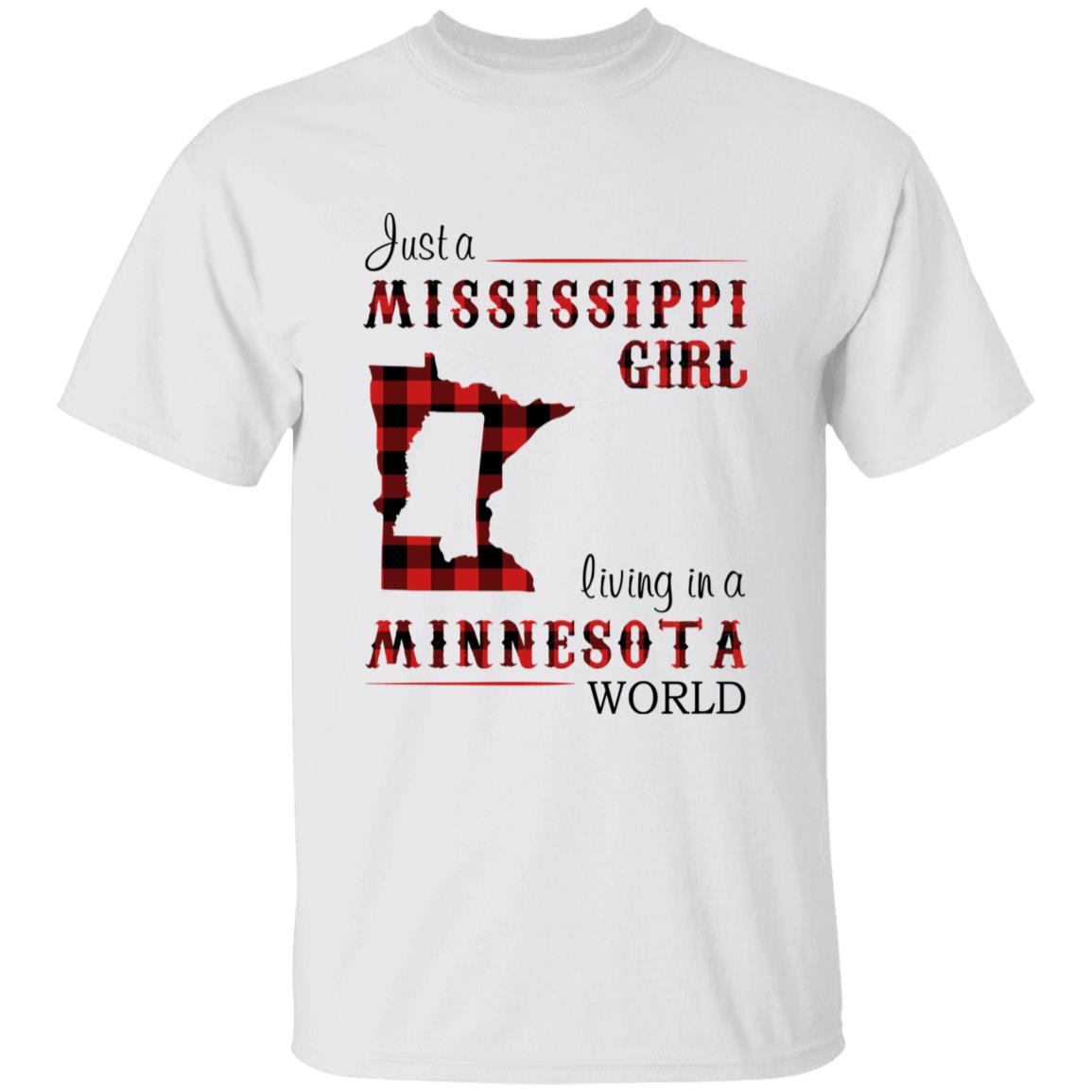Just A Mississippi Girl Living In A Minnesota World T-shirt - T-shirt Born Live Plaid Red Teezalo