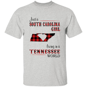 Just A South Carolina Girl Living In A Tennessee World T-shirt - T-shirt Born Live Plaid Red Teezalo