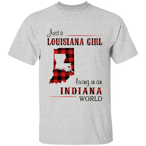Just A Louisiana Girl Living In An Indiana World T-shirt - T-shirt Born Live Plaid Red Teezalo