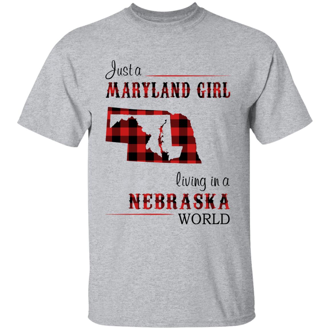 Just A Maryland Girl Living In A Nebraska World T-shirt - T-shirt Born Live Plaid Red Teezalo