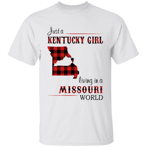 Just A Kentucky Girl Living In A Missouri World T-shirt - T-shirt Born Live Plaid Red Teezalo