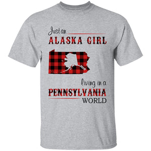 Just An Alaska Girl Living In A Pennsylvania World T-shirt - T-shirt Born Live Plaid Red Teezalo