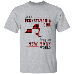 Just A Pennsylvania Girl Living In A New York World T-shirt - T-shirt Born Live Plaid Red Teezalo