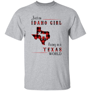 Just An Idaho Girl Living In A Texas World T-shirt - T-shirt Born Live Plaid Red Teezalo