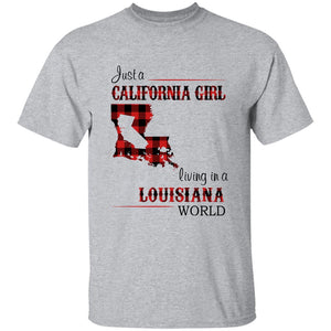 Just A California Girl Living In A Louisiana World T-Shirt - T-shirt Born Live Plaid Red Teezalo