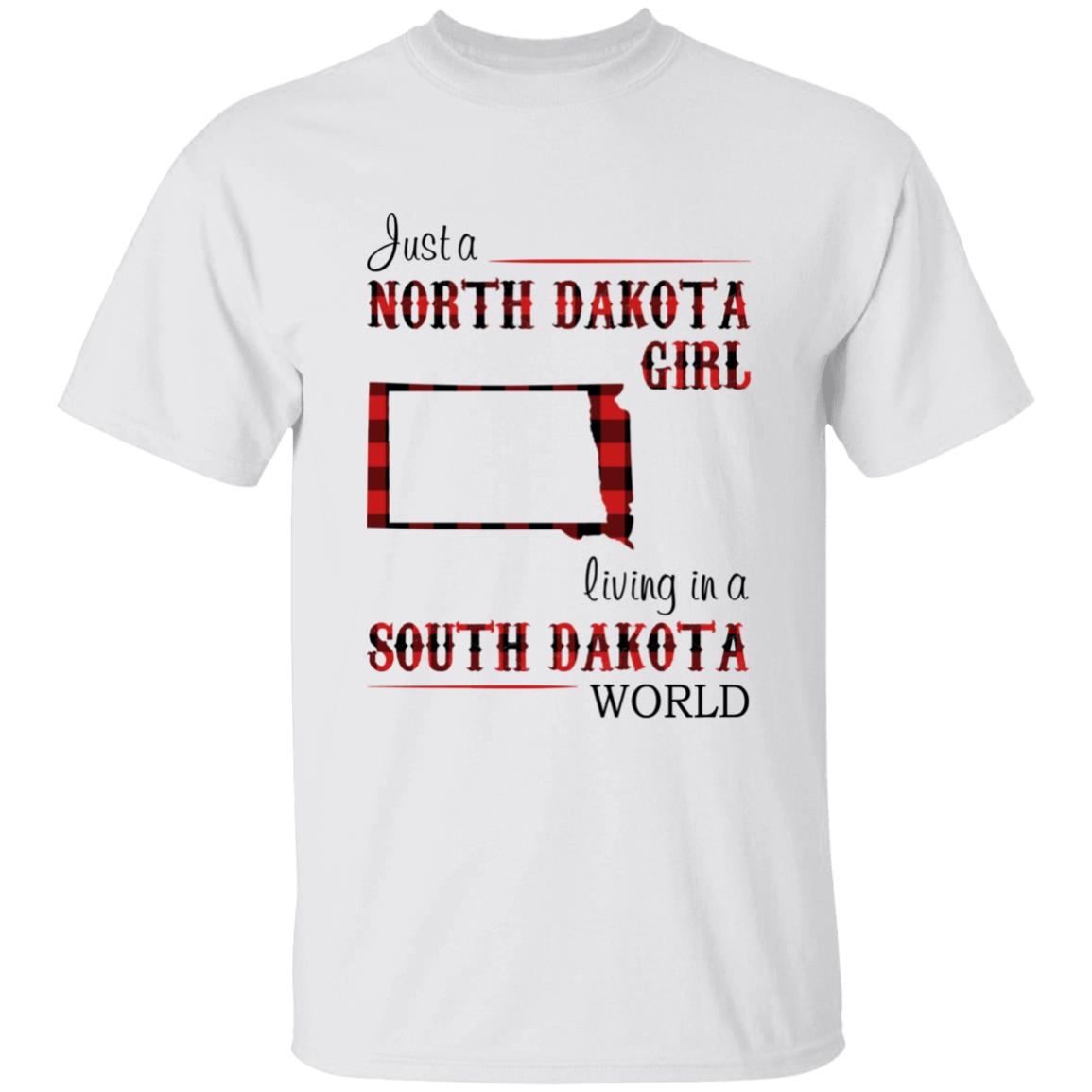 Just A North Dakota Girl Living In A South Dakota World T-shirt - T-shirt Born Live Plaid Red Teezalo