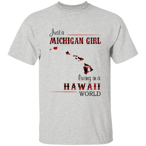 Just A Michigan Girl Living In A Hawaii World T-shirt - T-shirt Born Live Plaid Red Teezalo