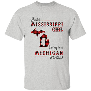 Just A Mississippi Girl Living In A Michigan World T-shirt - T-shirt Born Live Plaid Red Teezalo