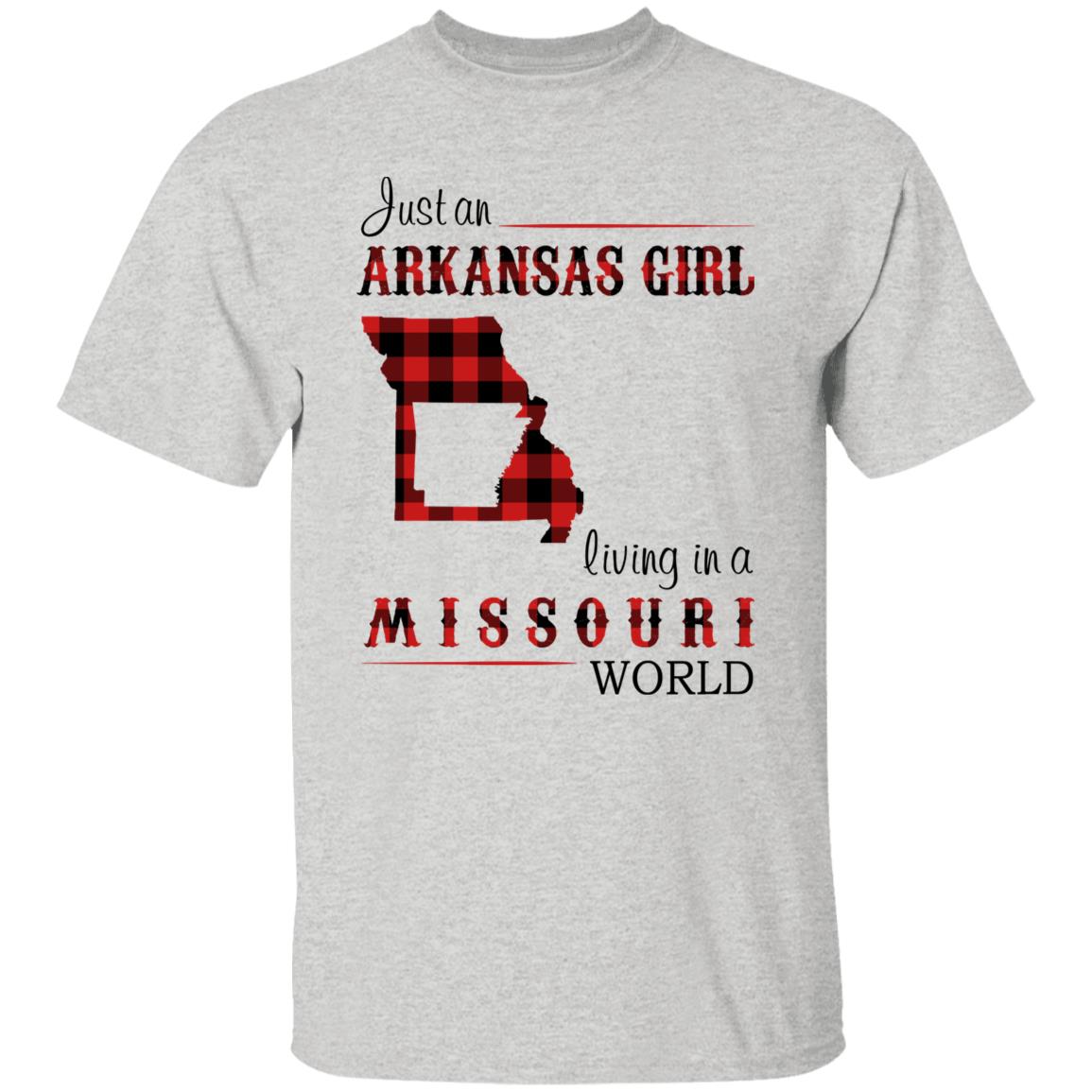 Just An Arkansas Girl Living In A Missouri World T-shirt - T-shirt Born Live Plaid Red Teezalo