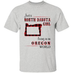 Just A North Dakota Girl Living In An Oregon World T-shirt - T-shirt Born Live Plaid Red Teezalo