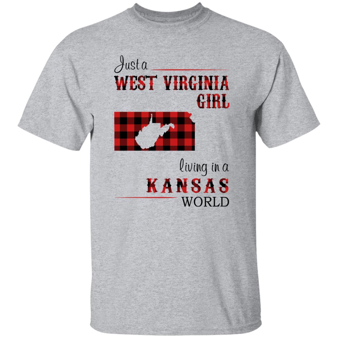 Just A West Virginia Girl Living In A Kansas World T-shirt - T-shirt Born Live Plaid Red Teezalo