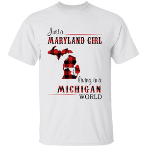 Just A Maryland Girl Living In A Michigan World T-shirt - T-shirt Born Live Plaid Red Teezalo