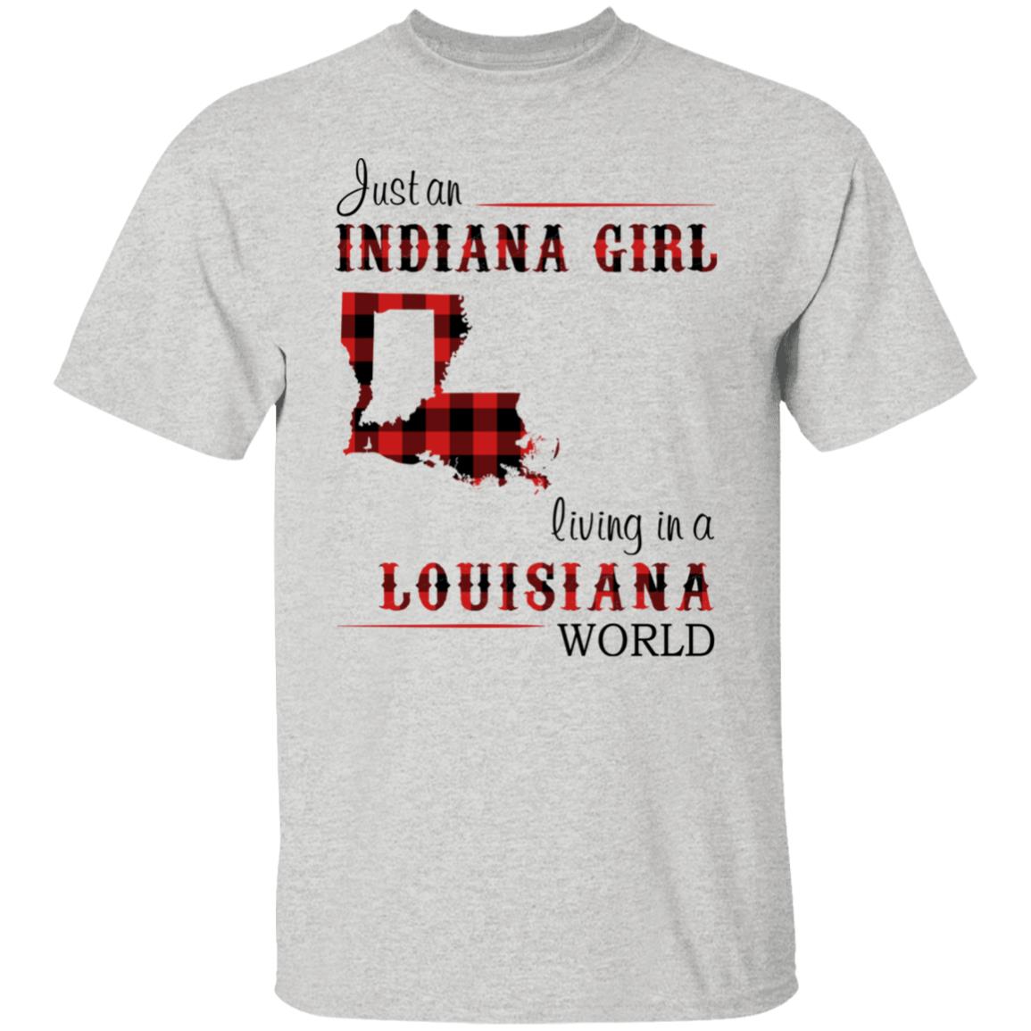 Just An Indiana Girl Living In A Louisiana World T-Shirt - T-shirt Born Live Plaid Red Teezalo