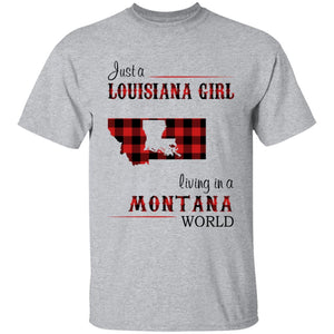 Just A Louisiana Girl Living In A Montana World T-shirt - T-shirt Born Live Plaid Red Teezalo