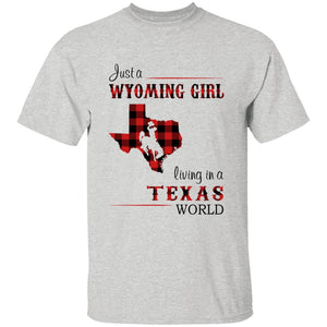 Just A Wyoming Girl Living In A Texas World T-shirt - T-shirt Born Live Plaid Red Teezalo