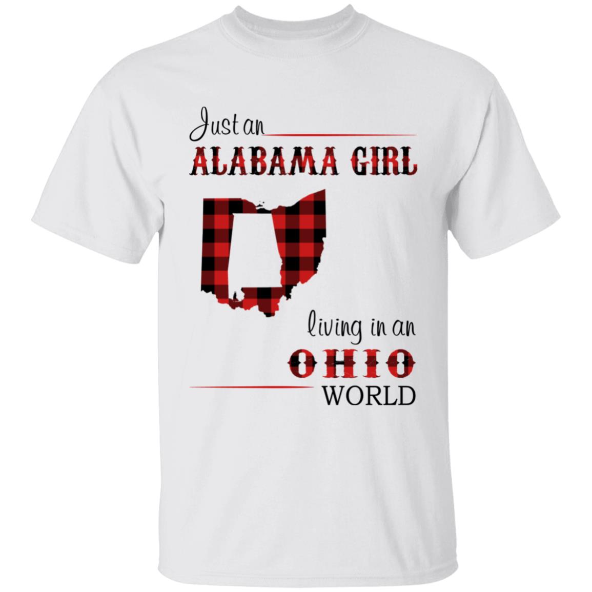 Just An Alabama Girl Living In An Ohio World T-shirt - T-shirt Born Live Plaid Red Teezalo