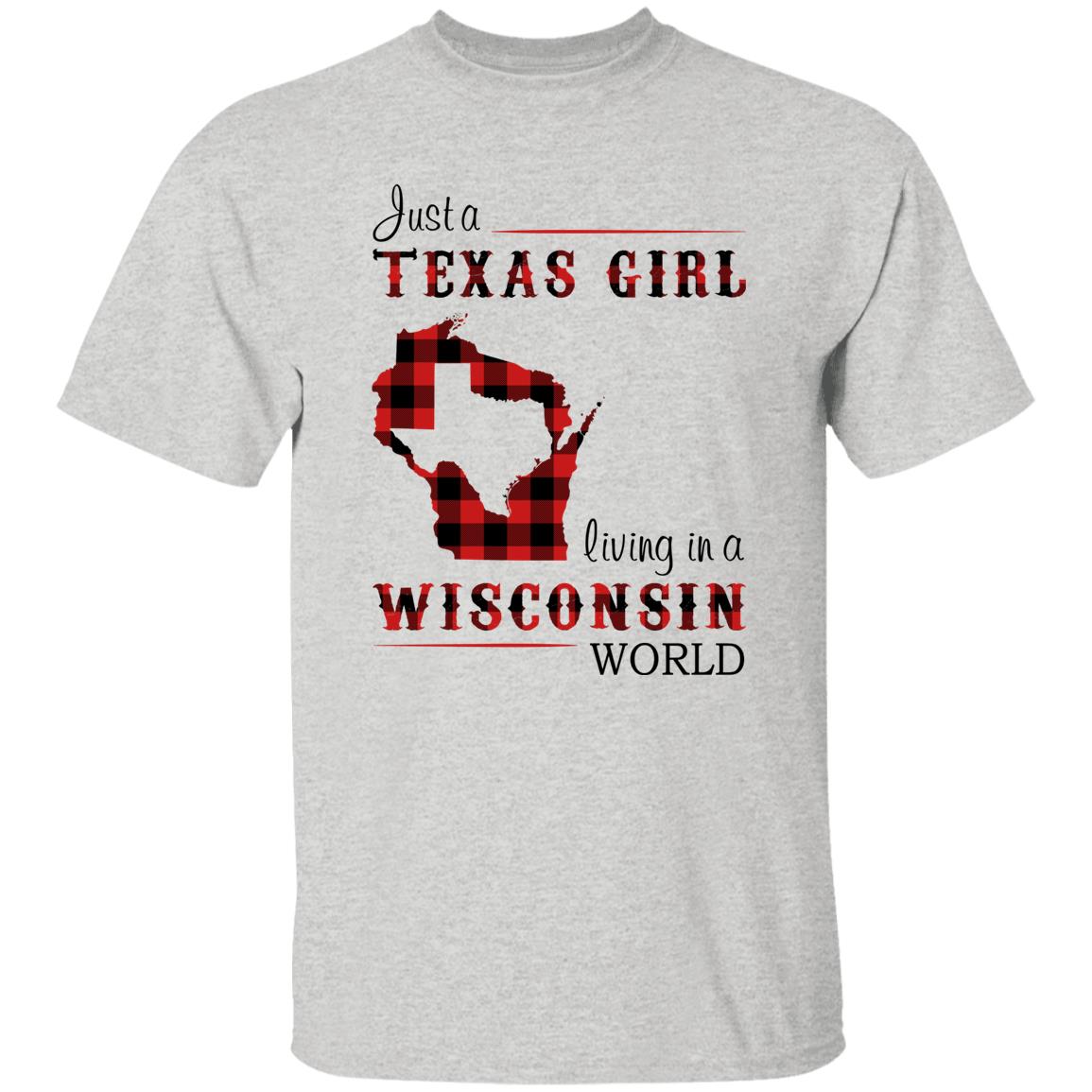 Just A Texas Girl Living In A Wisconsin World T-shirt - T-shirt Born Live Plaid Red Teezalo