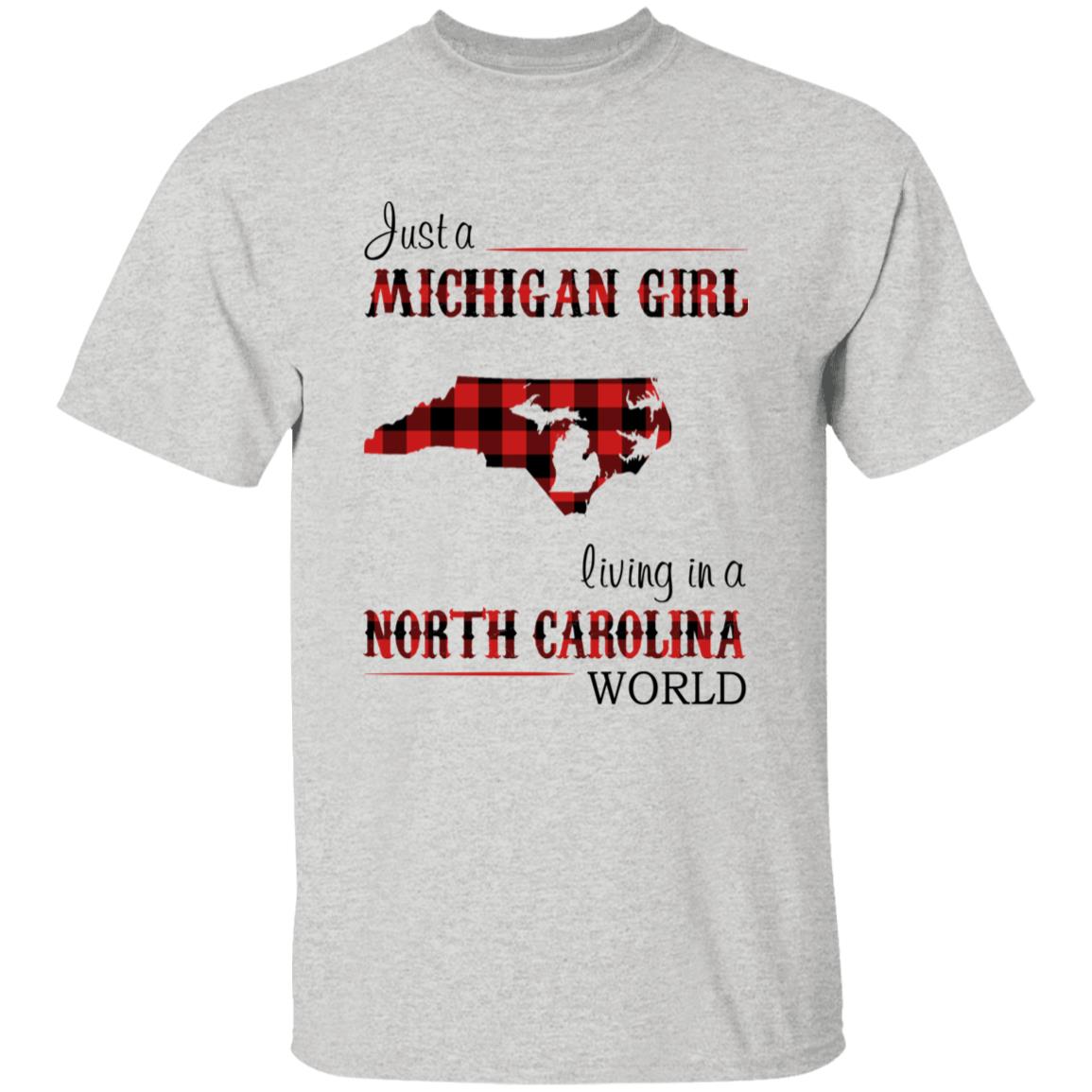 Just A Michigan Girl Living In A North Carolina World T-shirt - T-shirt Born Live Plaid Red Teezalo